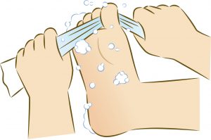 足の指の間を洗う